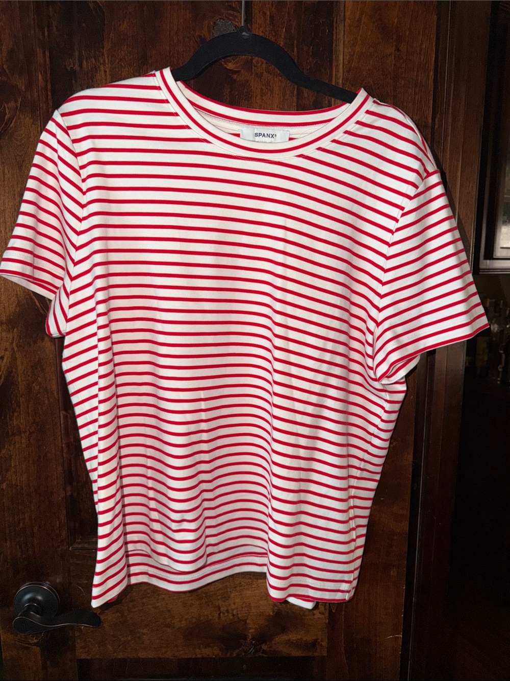 SPANX White & Red Striped Short Sleeve Tee